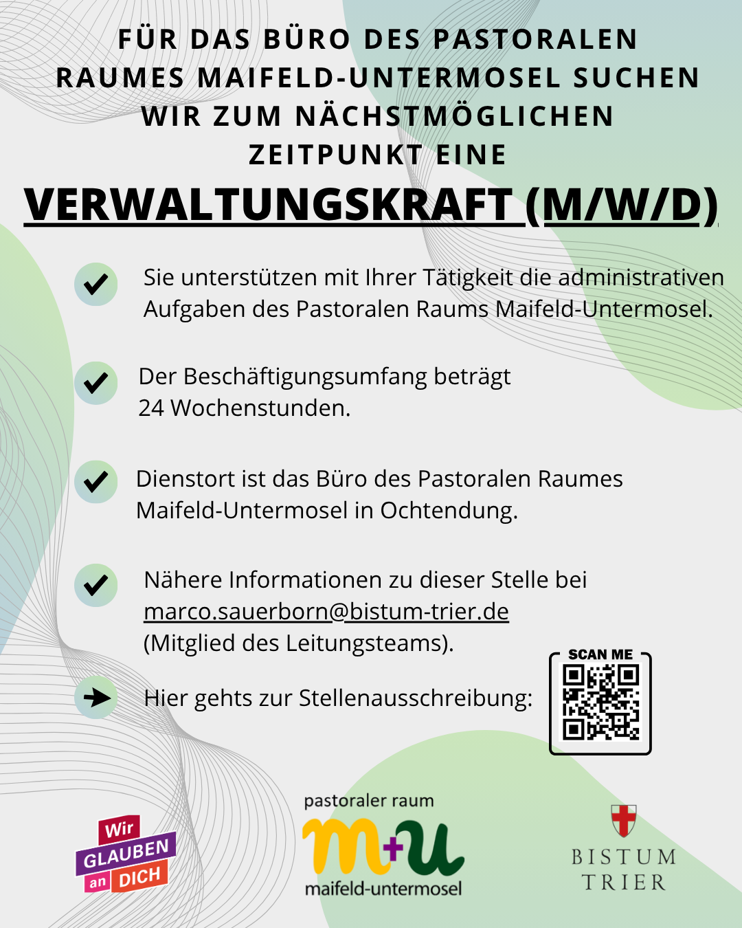 Stellenausschreibung Verwaltungskraft für das Büro des Pastoralen Raums Maifeld-Untermosel (c) Monika Schneider Stellenausschreibung Verwaltungskraft für das Büro des Pastoralen Raums Maifeld-Untermosel