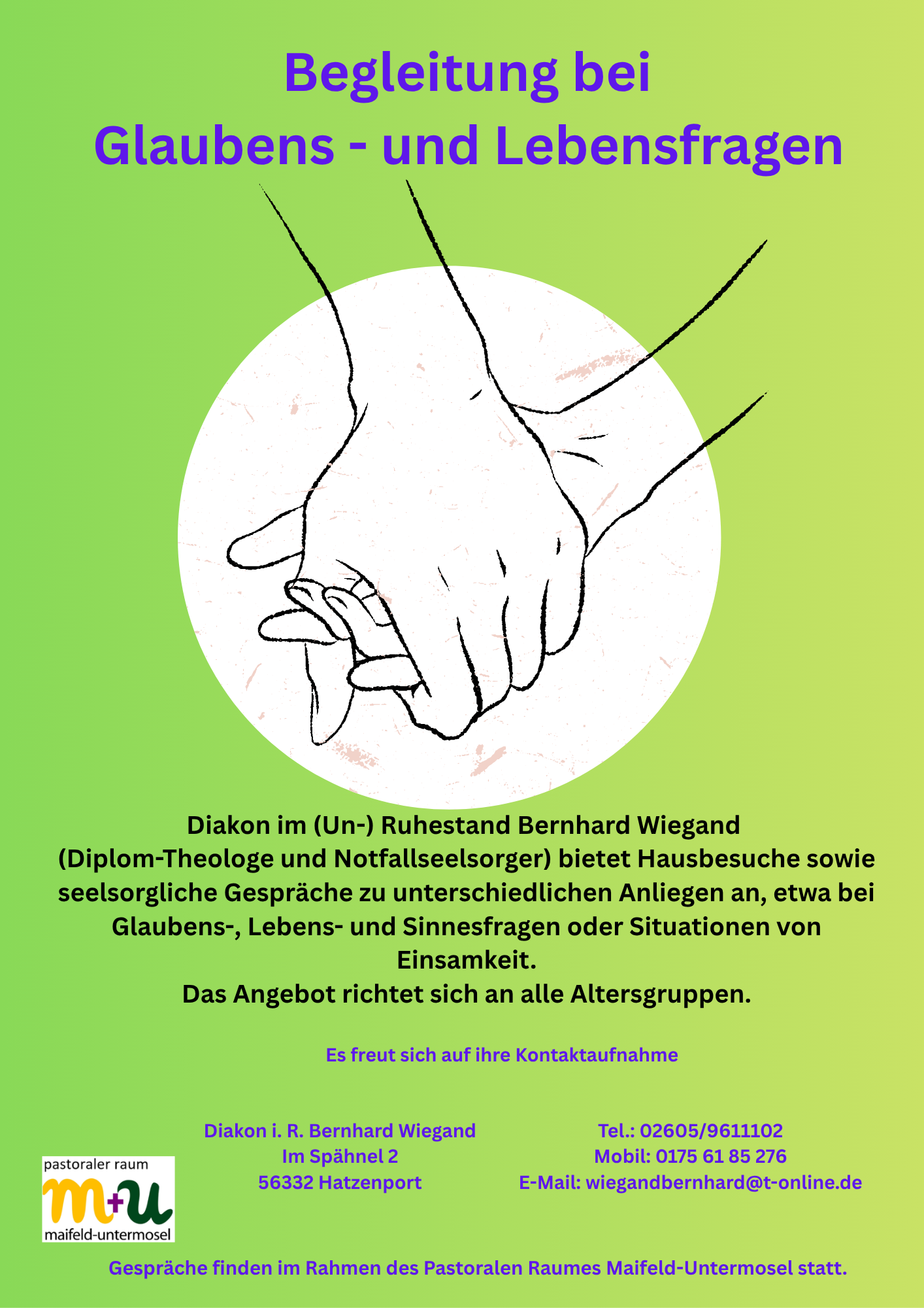 Flyer mit Informationen zur Begleitung in Lebens- und Glaubensfragen