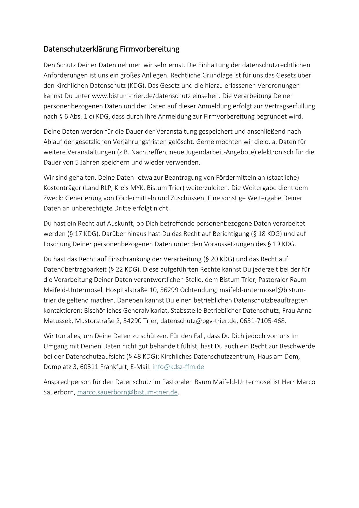Datenschutzerklärung Firmvorbereitung 2025-1