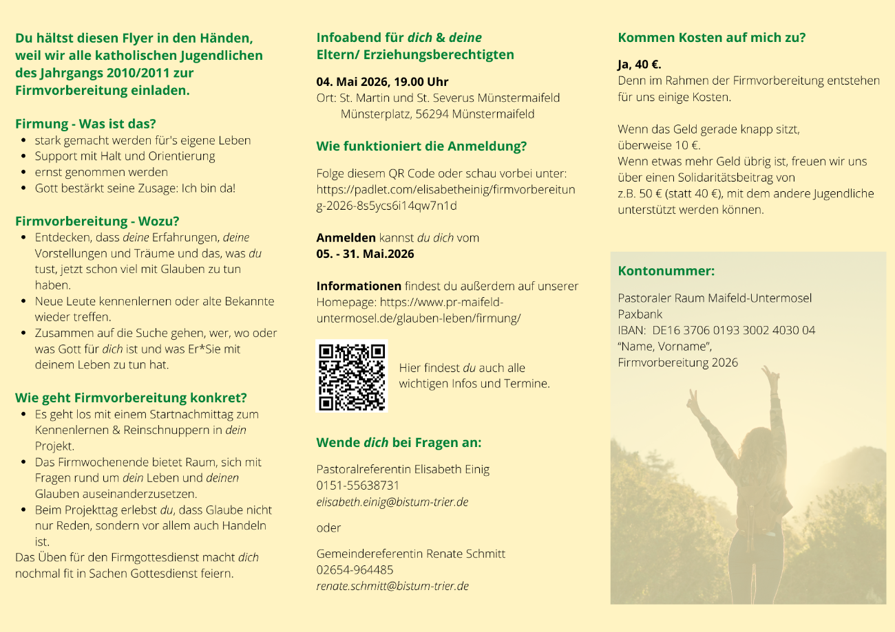 Außenseite des Flyers mit Informationen rund um die Firmung 2026