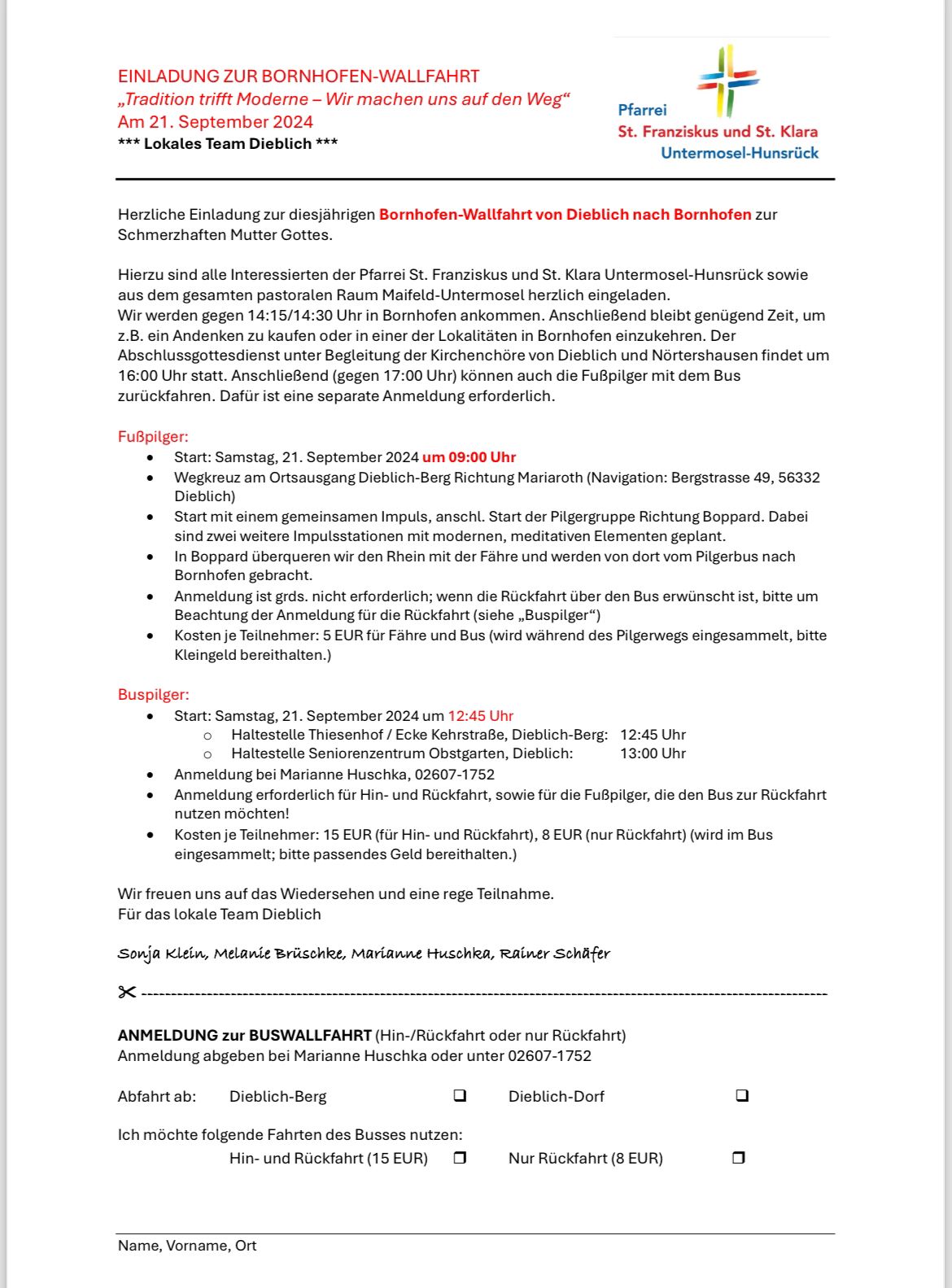 Flyer Bornhofen Wallfahrt