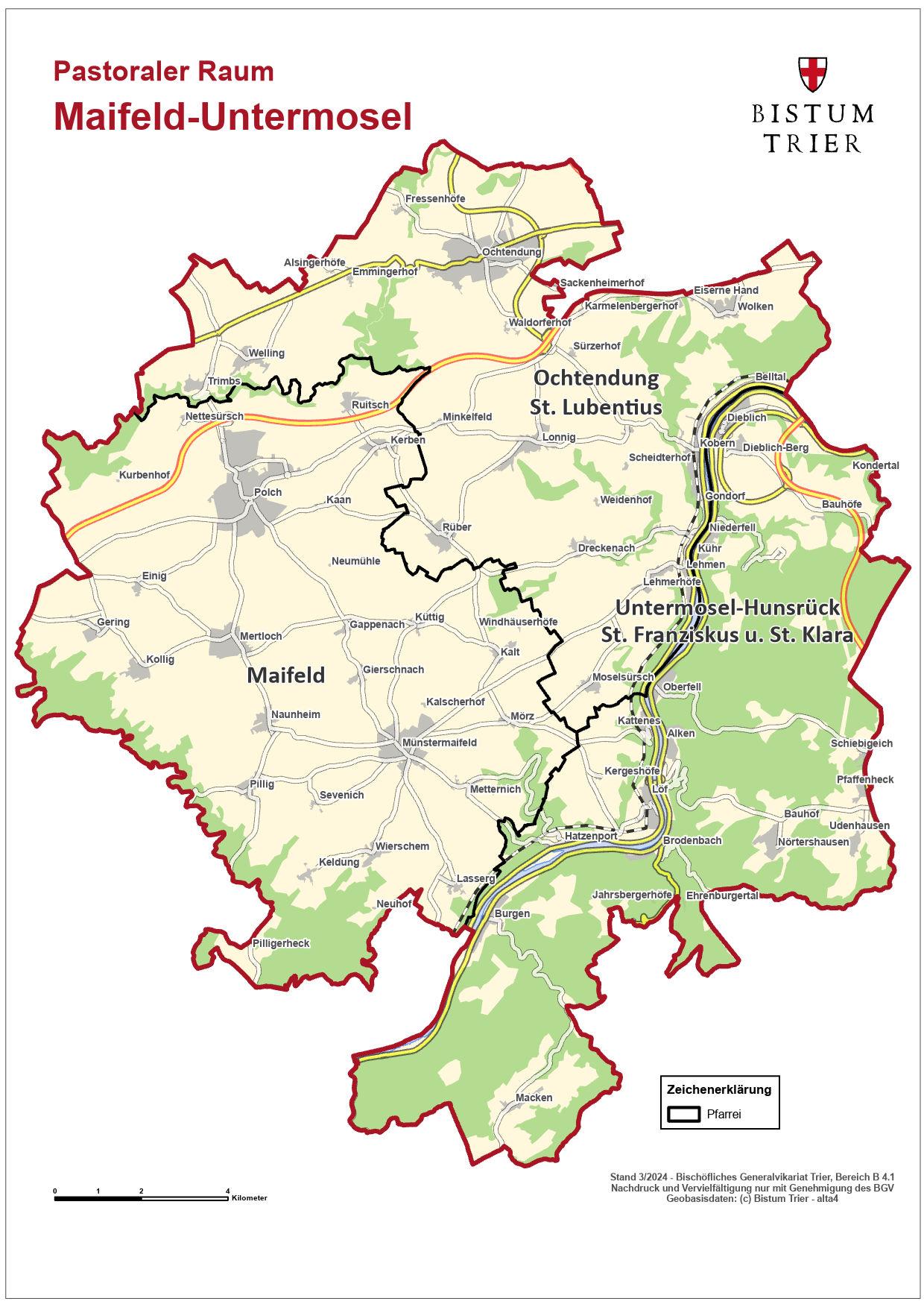 Karte des Pastoralen Raums Maifeld-Untermosel