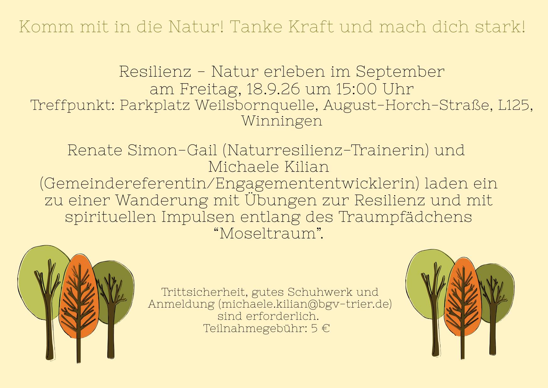 Flyer mit Einladung zu einem Resilienz-Training in der Natur